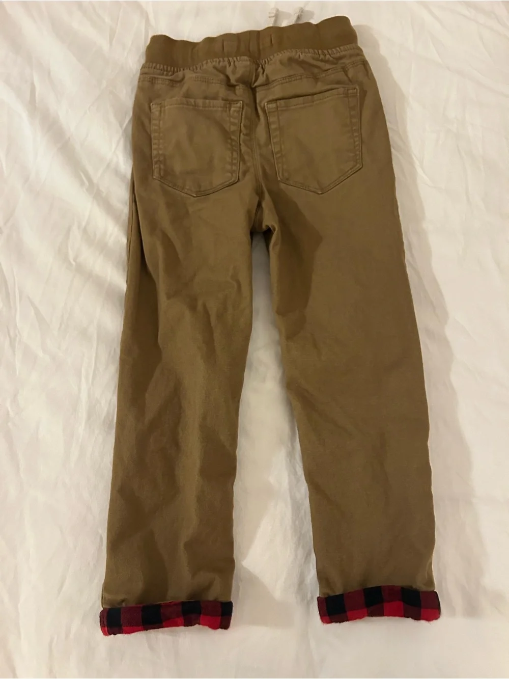 Old Navy Kids Casual Drawstring Pants - Tan with red buffalo plaid lining